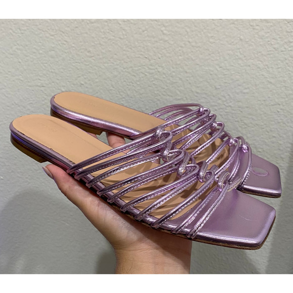 Aeyde Natasha Nappa Metalic Purple Sandals Flats sz 38 - Picture 5 of 8